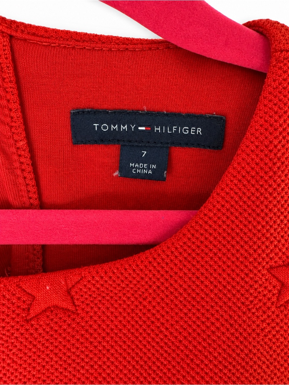 TOMMY HILFIGER Girls Size 7Y Cardinal Red Star Thick Textured Fit & Flare Dress - Picture 5 of 12
